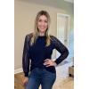 imageHOTOUCH Womens Lace Long Sleeve Tops Dressy Casual Blouses Pleated Work Shirts S3XLNavy Blue