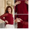 imageHOTOUCH Womens Lace Long Sleeve Tops Dressy Casual Blouses Pleated Work Shirts S3XLWine Red