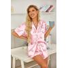 imageHOTOUCH Womens Satin Pajamas Set Button Down 2 Piece Silk Pjs Shorts Set Ruffle Lingerie Notch Collar SleepwearLettterlove