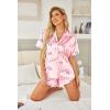 imageHOTOUCH Womens Satin Pajamas Set Button Down 2 Piece Silk Pjs Shorts Set Ruffle Lingerie Notch Collar SleepwearLettterlove