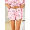 imageHOTOUCH Womens Satin Pajamas Set Button Down 2 Piece Silk Pjs Shorts Set Ruffle Lingerie Notch Collar SleepwearLettterlove
