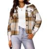imageHOTOUCH Womens Flannels Fall Cropped Shacket Plaid Jacket Long Sleeve Button Down Coat 2024 Fall Fashion Trendy OutfitsApricot Fall Flannel