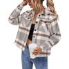 imageHOTOUCH Womens Flannels Fall Cropped Shacket Plaid Jacket Long Sleeve Button Down Coat 2024 Fall Fashion Trendy OutfitsGrey Brown Flannel