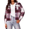 imageHOTOUCH Womens Flannels Fall Cropped Shacket Plaid Jacket Long Sleeve Button Down Coat 2024 Fall Fashion Trendy OutfitsRed Flannel
