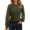 imageHOTOUCH Womens Lace Long Sleeve Tops Dressy Casual Blouses Pleated Work Shirts S3XLArmy Green
