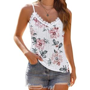 imageHOTOUCH Camisole for Women V Neck Spaghetti Strap Tank Tops Sleeveless Blouses Loose Fit1floral Brown