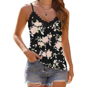 imageHOTOUCH Camisole for Women V Neck Spaghetti Strap Tank Tops Sleeveless Blouses Loose Fit3floral Black