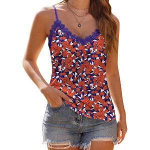 imageHOTOUCH Camisole for Women V Neck Spaghetti Strap Tank Tops Sleeveless Blouses Loose Fit5floral Red