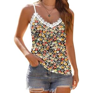 imageHOTOUCH Camisole for Women V Neck Spaghetti Strap Tank Tops Sleeveless Blouses Loose Fit7floral Little Yellow