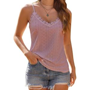 imageHOTOUCH Camisole for Women V Neck Spaghetti Strap Tank Tops Sleeveless Blouses Loose FitPink
