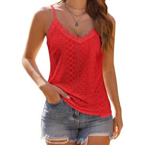 imageHOTOUCH Camisole for Women V Neck Spaghetti Strap Tank Tops Sleeveless Blouses Loose FitRed
