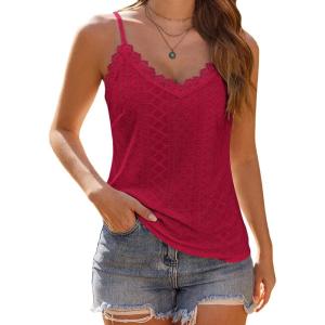 imageHOTOUCH Camisole for Women V Neck Spaghetti Strap Tank Tops Sleeveless Blouses Loose FitWine Red