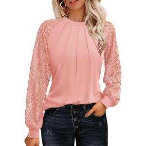 imageHOTOUCH Womens Lace Long Sleeve Tops Dressy Casual Blouses Pleated Work Shirts S3XLTangerine Coral