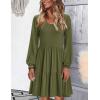 imageHOTOUCH Women Casual Tunic Dress V Neck Tiered Dress Long Sleeve Fit Swing Shift Dress with Pockets Loose Ruffled DressesArmy Green