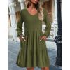 imageHOTOUCH Women Casual Tunic Dress V Neck Tiered Dress Long Sleeve Fit Swing Shift Dress with Pockets Loose Ruffled DressesArmy Green