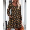 imageHOTOUCH Women Casual Tunic Dress V Neck Tiered Dress Long Sleeve Fit Swing Shift Dress with Pockets Loose Ruffled DressesBlackprinted012