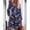 imageHOTOUCH Women Casual Tunic Dress V Neck Tiered Dress Long Sleeve Fit Swing Shift Dress with Pockets Loose Ruffled DressesBluefloral1