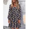 imageHOTOUCH Women Casual Tunic Dress V Neck Tiered Dress Long Sleeve Fit Swing Shift Dress with Pockets Loose Ruffled DressesBlueprinted022