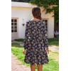 imageHOTOUCH Women Casual Tunic Dress V Neck Tiered Dress Long Sleeve Fit Swing Shift Dress with Pockets Loose Ruffled DressesBlueprinted022
