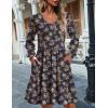 imageHOTOUCH Women Casual Tunic Dress V Neck Tiered Dress Long Sleeve Fit Swing Shift Dress with Pockets Loose Ruffled DressesBlueprinted022