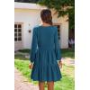 imageHOTOUCH Women Casual Tunic Dress V Neck Tiered Dress Long Sleeve Fit Swing Shift Dress with Pockets Loose Ruffled DressesDark Blue