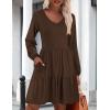 imageHOTOUCH Women Casual Tunic Dress V Neck Tiered Dress Long Sleeve Fit Swing Shift Dress with Pockets Loose Ruffled DressesDark Brown