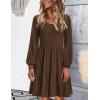 imageHOTOUCH Women Casual Tunic Dress V Neck Tiered Dress Long Sleeve Fit Swing Shift Dress with Pockets Loose Ruffled DressesDark Brown