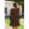 imageHOTOUCH Women Casual Tunic Dress V Neck Tiered Dress Long Sleeve Fit Swing Shift Dress with Pockets Loose Ruffled DressesDark Brown