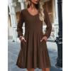 imageHOTOUCH Women Casual Tunic Dress V Neck Tiered Dress Long Sleeve Fit Swing Shift Dress with Pockets Loose Ruffled DressesDark Brown