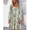 imageHOTOUCH Women Casual Tunic Dress V Neck Tiered Dress Long Sleeve Fit Swing Shift Dress with Pockets Loose Ruffled DressesGreenprinted01