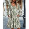 imageHOTOUCH Women Casual Tunic Dress V Neck Tiered Dress Long Sleeve Fit Swing Shift Dress with Pockets Loose Ruffled DressesGreenprinted01