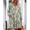 imageHOTOUCH Women Casual Tunic Dress V Neck Tiered Dress Long Sleeve Fit Swing Shift Dress with Pockets Loose Ruffled DressesGreenprinted01