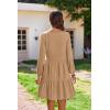 imageHOTOUCH Women Casual Tunic Dress V Neck Tiered Dress Long Sleeve Fit Swing Shift Dress with Pockets Loose Ruffled DressesKhaki