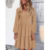 imageHOTOUCH Women Casual Tunic Dress V Neck Tiered Dress Long Sleeve Fit Swing Shift Dress with Pockets Loose Ruffled DressesKhaki