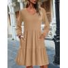 imageHOTOUCH Women Casual Tunic Dress V Neck Tiered Dress Long Sleeve Fit Swing Shift Dress with Pockets Loose Ruffled DressesKhaki
