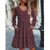 imageHOTOUCH Women Casual Tunic Dress V Neck Tiered Dress Long Sleeve Fit Swing Shift Dress with Pockets Loose Ruffled DressesRed Floral02