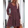 imageHOTOUCH Women Casual Tunic Dress V Neck Tiered Dress Long Sleeve Fit Swing Shift Dress with Pockets Loose Ruffled DressesRed Floral02