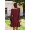 imageHOTOUCH Women Casual Tunic Dress V Neck Tiered Dress Long Sleeve Fit Swing Shift Dress with Pockets Loose Ruffled DressesWine Red