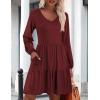 imageHOTOUCH Women Casual Tunic Dress V Neck Tiered Dress Long Sleeve Fit Swing Shift Dress with Pockets Loose Ruffled DressesWine Red