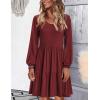 imageHOTOUCH Women Casual Tunic Dress V Neck Tiered Dress Long Sleeve Fit Swing Shift Dress with Pockets Loose Ruffled DressesWine Red