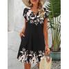 imageHOTOUCH Womens Casual ALine Dress with Pockets Summer Beach Floral Tshirt Dress Short Sleeve Mini Dress Flowy SundressesBlack2 Printed