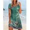 imageHOTOUCH Womens Casual ALine Dress with Pockets Summer Beach Floral Tshirt Dress Short Sleeve Mini Dress Flowy SundressesGreen Printed