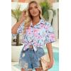 imageHOTOUCH Womens Hawaiian Shirts Button Up Casual Floral Tropical Shirt Summer Beach Shirt Cool Short Sleeve Blouse TopsAblue Floral