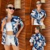imageHOTOUCH Womens Hawaiian Shirts Button Up Casual Floral Tropical Shirt Summer Beach Shirt Cool Short Sleeve Blouse TopsAnavy Tropical