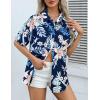 imageHOTOUCH Womens Hawaiian Shirts Button Up Casual Floral Tropical Shirt Summer Beach Shirt Cool Short Sleeve Blouse TopsAnavy Tropical