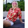 imageHOTOUCH Womens Hawaiian Shirts Button Up Casual Floral Tropical Shirt Summer Beach Shirt Cool Short Sleeve Blouse TopsAred Tropical