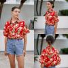 imageHOTOUCH Womens Hawaiian Shirts Button Up Casual Floral Tropical Shirt Summer Beach Shirt Cool Short Sleeve Blouse TopsAred Tropical