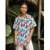 imageHOTOUCH Womens Hawaiian Shirts Button Up Casual Floral Tropical Shirt Summer Beach Shirt Cool Short Sleeve Blouse TopsAwhite Leaves Hawaii