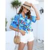 imageHOTOUCH Womens Hawaiian Shirts Button Up Casual Floral Tropical Shirt Summer Beach Shirt Cool Short Sleeve Blouse TopsBlue Hawaii