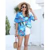 imageHOTOUCH Womens Hawaiian Shirts Button Up Casual Floral Tropical Shirt Summer Beach Shirt Cool Short Sleeve Blouse TopsBlue Hawaii